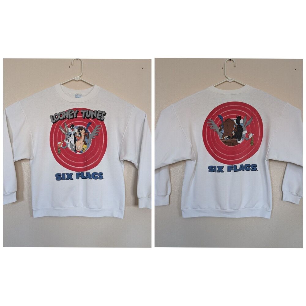 Vtg Six Flags Looney Tunes XL Sweatshirt Taz Bugs Bunny That's All Folks Logo